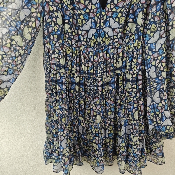 Ted Baker Tiered Swing Mini Dress Butterfly Print Long Sleeve in Blue Size 8 - Picture 13 of 16